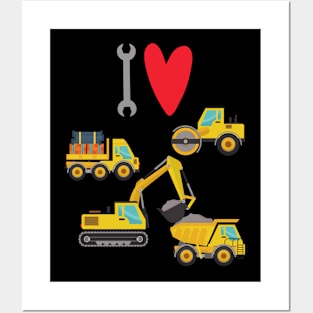 I love Construction excavator vehicles Posters and Art